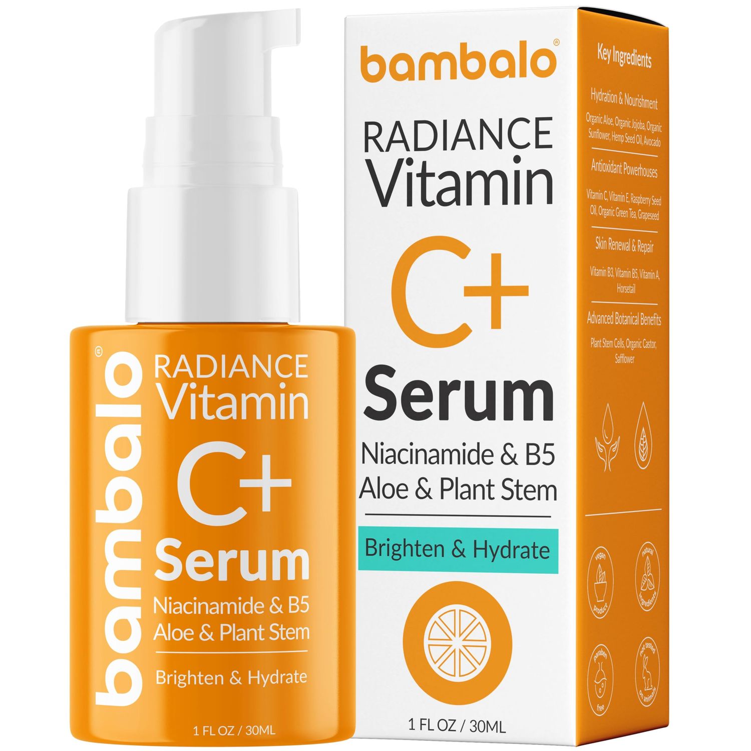 Bambalo Vitamin C Serum - Radiance Brightening Face Serum With Niacinamide, Retinol, Hyaluronic Acid, Aloe, B5 &amp; Botanical Extracts - 1 FL OZ 30ML