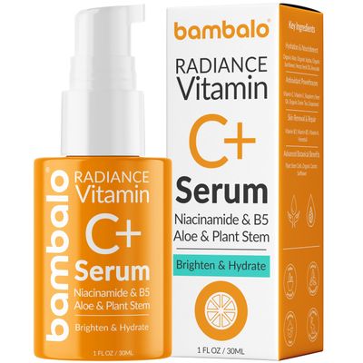 Bambalo Vitamin C Serum - Radiance Brightening Face Serum With Niacinamide, Retinol, Hyaluronic Acid, Aloe, B5 &amp; Botanical Extracts - 1 FL OZ 30ML