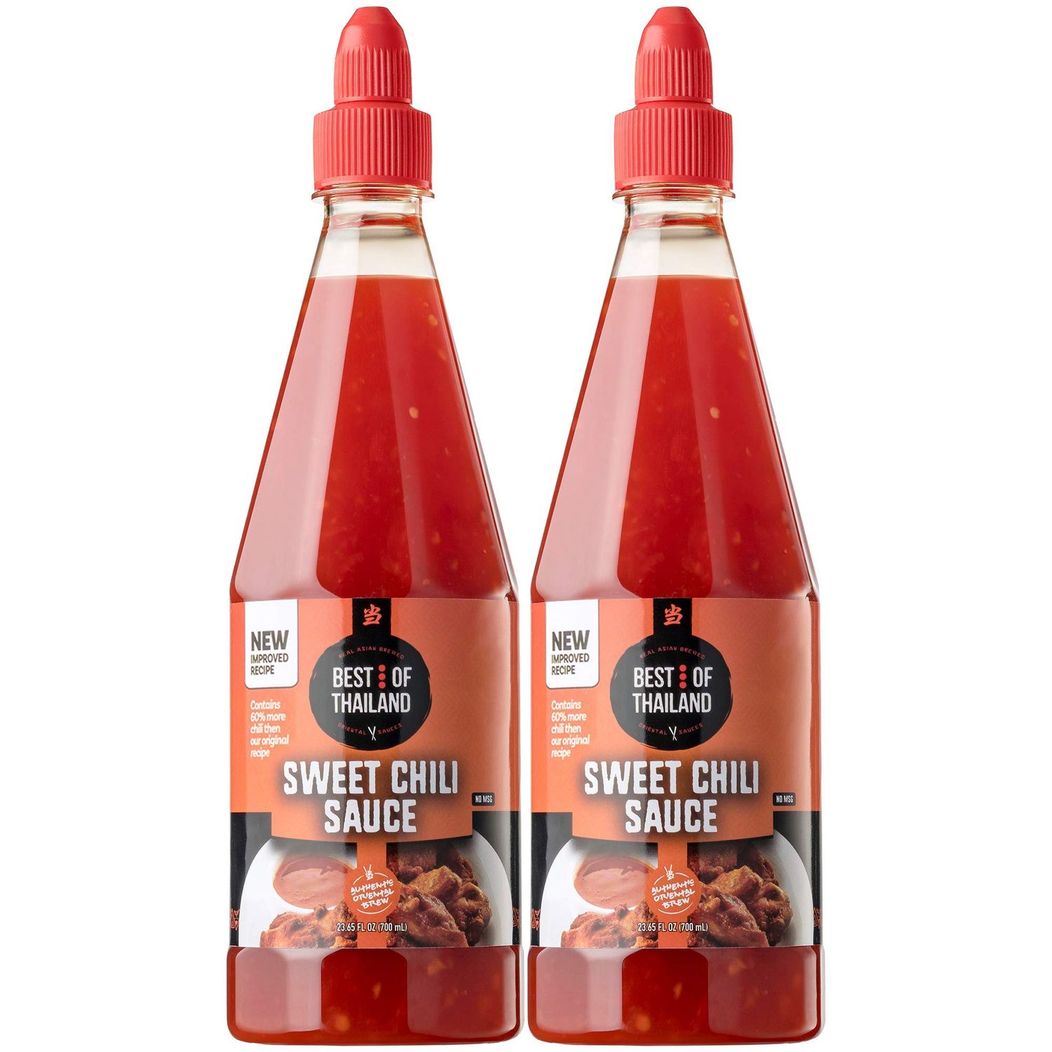 Best of Thailand Sweet Chili Sauce 2 Bottles of 23.65oz Real Authentic Asian-Brewed Thai Marinade, Dipping Sauce &amp; Glaze for Spring Rolls &amp; Chicken Wings No MSG Kosher for Passover