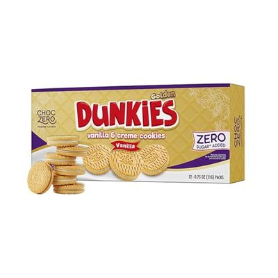 ChocZero Gluten-Free Vanilla Sandwich Cookies with Creme - Low Sugar, Keto Friendly Dunkies 1 Box, 9oz