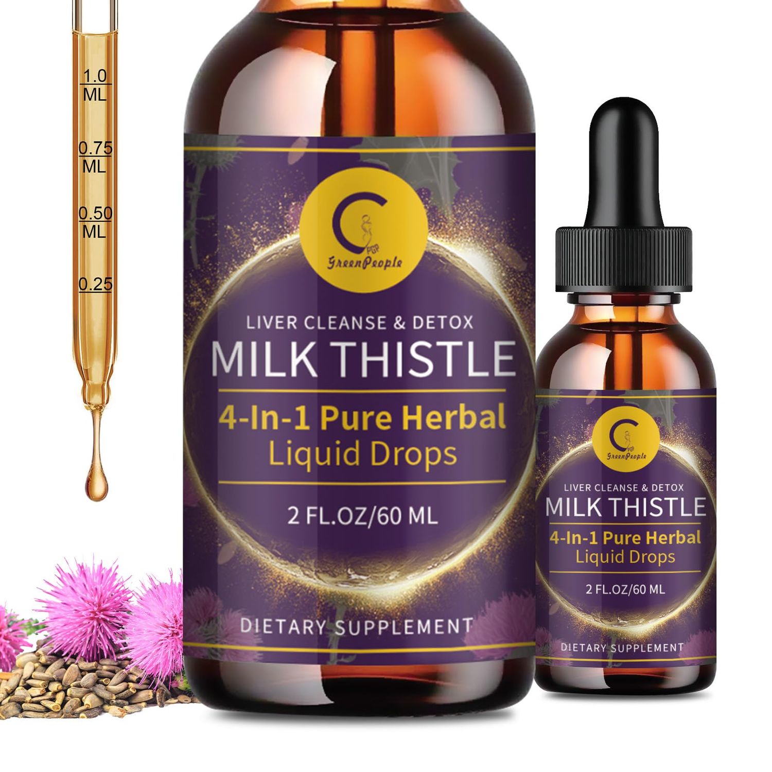 Milk Thistle Extract Drops for Liver Cleanse Detox &amp; Repair, Liver Supplement with Dandelion Root, Artichoke and Turmeric, All-Natural Herbal Liver Support Supplement, Vegan, Non-GMO, 2 FL OZ