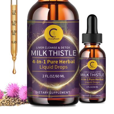 Milk Thistle Extract Drops for Liver Cleanse Detox &amp; Repair, Liver Supplement with Dandelion Root, Artichoke and Turmeric, All-Natural Herbal Liver Support Supplement, Vegan, Non-GMO, 2 FL OZ