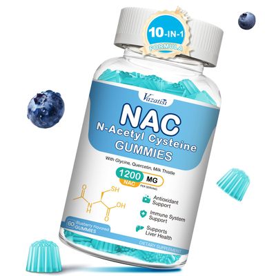 Vazatisi NAC Gummies, NAC Supplement with Milk Thistle, Selenium, B6, B12 - Antioxidant, Immune Support - N Acetyl Cysteine 600 mg per Gummy - Blueberry Flavored, 60 Cts