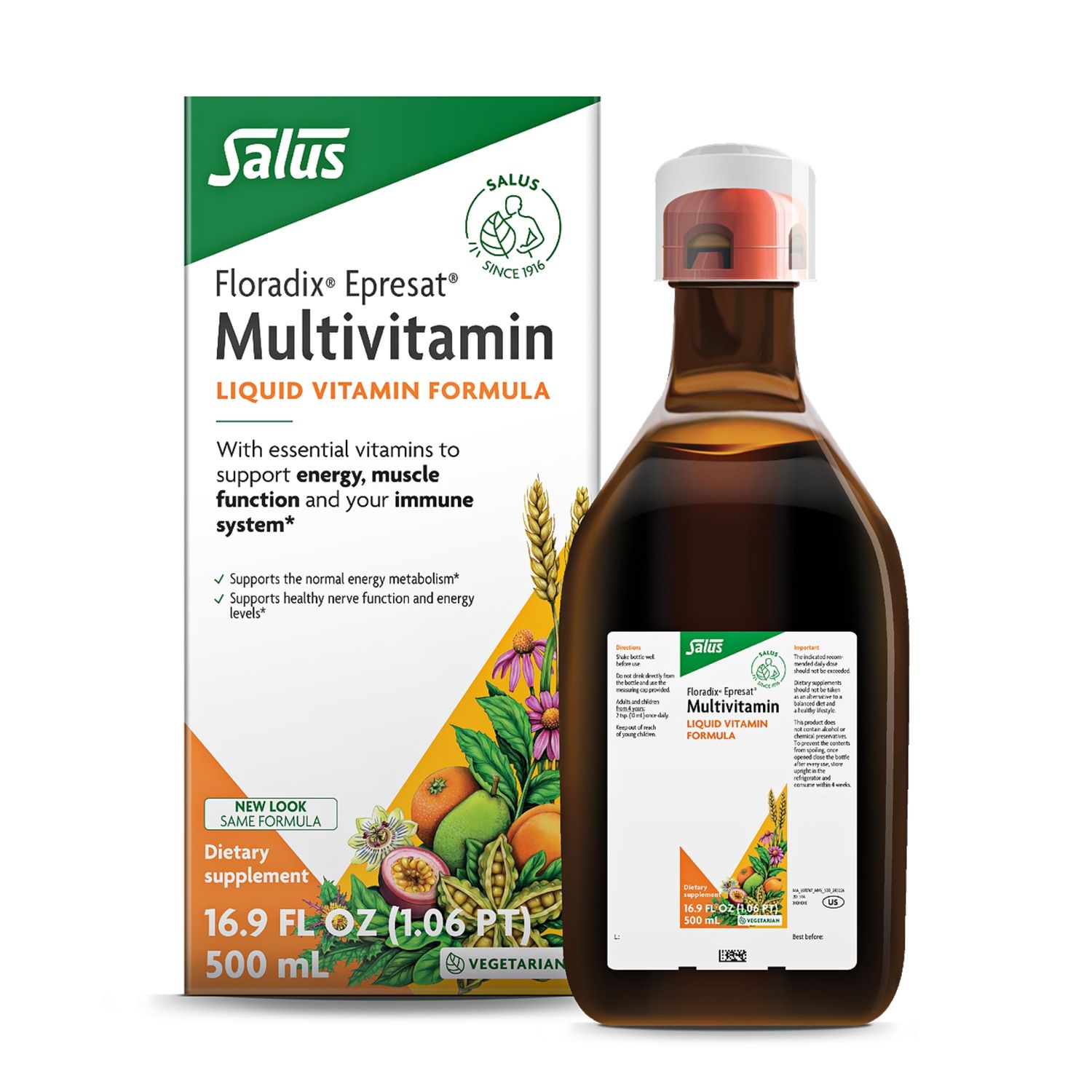 Floradix Epresat Adult Multivitamin - Daily Liquid Multivitamin with Vitamin A, Milk Thistle &amp; More for Wellness - Energy Support &amp; Liver Health Support - Vegetarian, Non-GMO - 16.9 fl oz