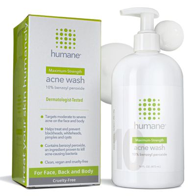 humane Benzoyl Peroxide Acne Body Wash - 10 Maximum-Strength Acne Treatment for Face, Skin, Butt, Back and Body - 16 Fl Oz - Dermatologist-Tested Non-Foaming Cleanser - Vegan, Cruelty-Free