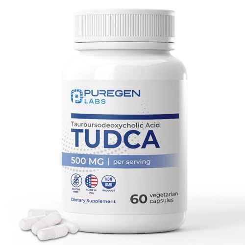 Puregen Labs TUDCA Tauroursodeoxycholic Acid 500mg per Serving, Bile Salts Liver Supplement No Harmful Additives Non-GMO Gluten Free Made in USA - 60 Vegetarian Capsules