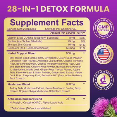 Baszy 28-in-1 Liver Cleanse Detox & Repair - 1500mg Liver Health Support with Milk Thistle, Dandelion Root, Artichoke Extract, and 20 Herbal Liver Support Supplements - Made in USA - 60 Capsules