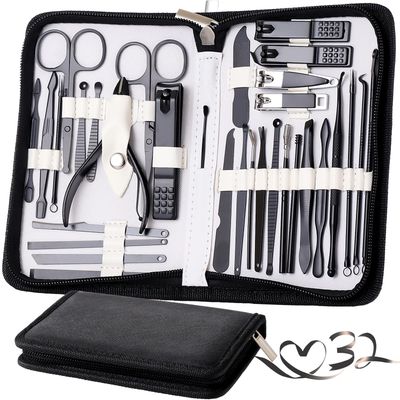 Manicure Set Pedicure Kit Womens Nail Clippers Set 32 in 1 Professional Grooming Care Tools Nail Kit Including Facial, Fingernails and Toenails Care with Travel Case Women WhiteBlack_32 in 1