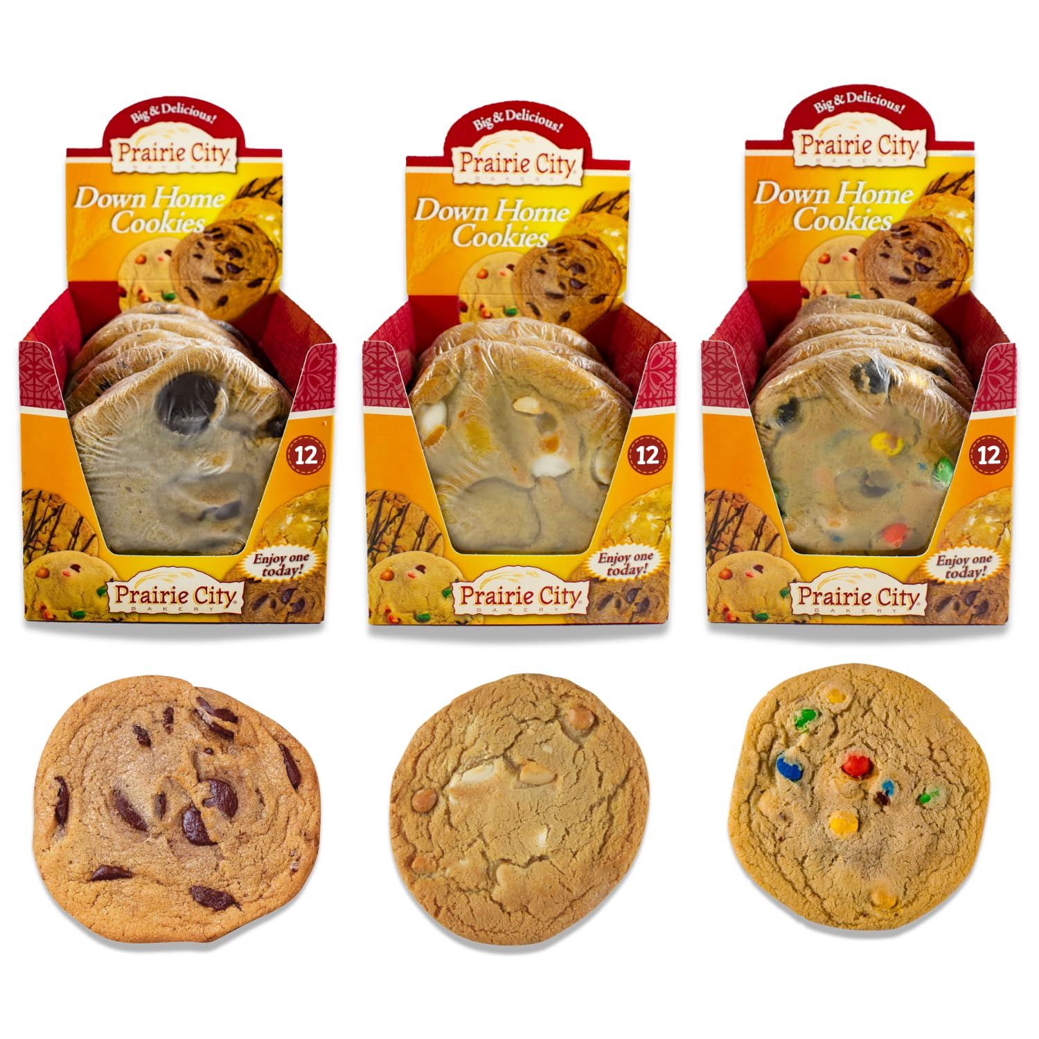 Prairie City Bakery Cookie Variety Pack - Individually Wrapped, Soft &amp; Chewy Cookies - Chocolatey Chunk, Mmm Candy &amp; White Chocolate Macadamia Pack of 36