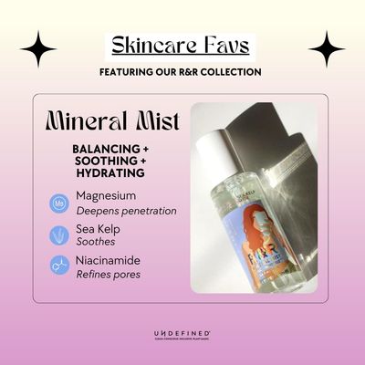 Undefined Beauty R&amp;R Mineral Mist Soothing Balancing Toner Spray infused with Niacinamide, Sea Kelp, Tremella Mushroom, 3.4oz