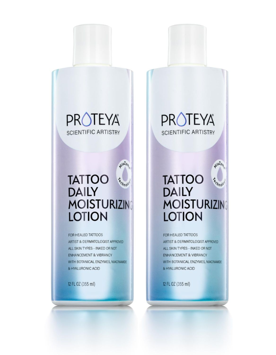 Proteya Tattoo Daily Moisturizing Lotion Hydrating Daily Tattoo Care wNiacinamide and Hyaluronic Acid to Enhance and Preserve Your Tattoos, 12 oz 2 Pack
