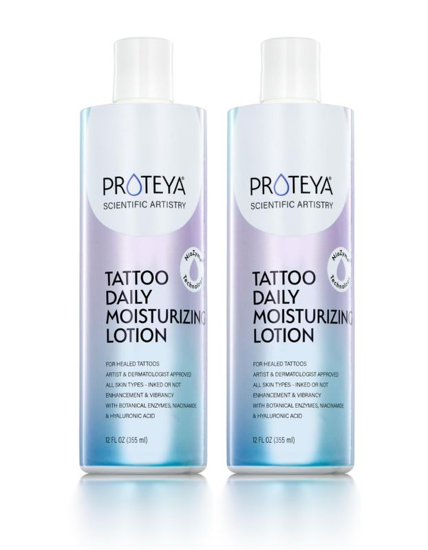 Proteya Tattoo Daily Moisturizing Lotion Hydrating Daily Tattoo Care wNiacinamide and Hyaluronic Acid to Enhance and Preserve Your Tattoos, 12 oz 2 Pack