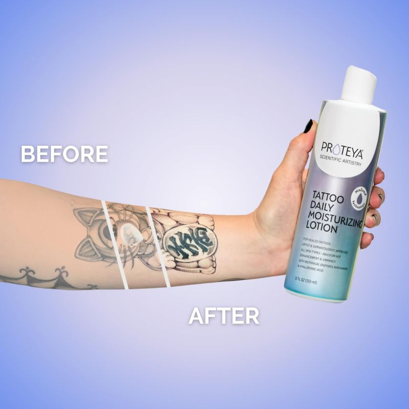 Proteya Tattoo Daily Moisturizing Lotion Hydrating Daily Tattoo Care wNiacinamide and Hyaluronic Acid to Enhance and Preserve Your Tattoos, 12 oz 2 Pack