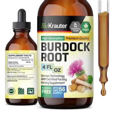 BIO KRAUTER Burdock Root Tincture - Antioxidant Support Liquid Supplement - Burdock Root Extract - Alcohol and Sugar Free - Vegan Drops 4 Fl.Oz.