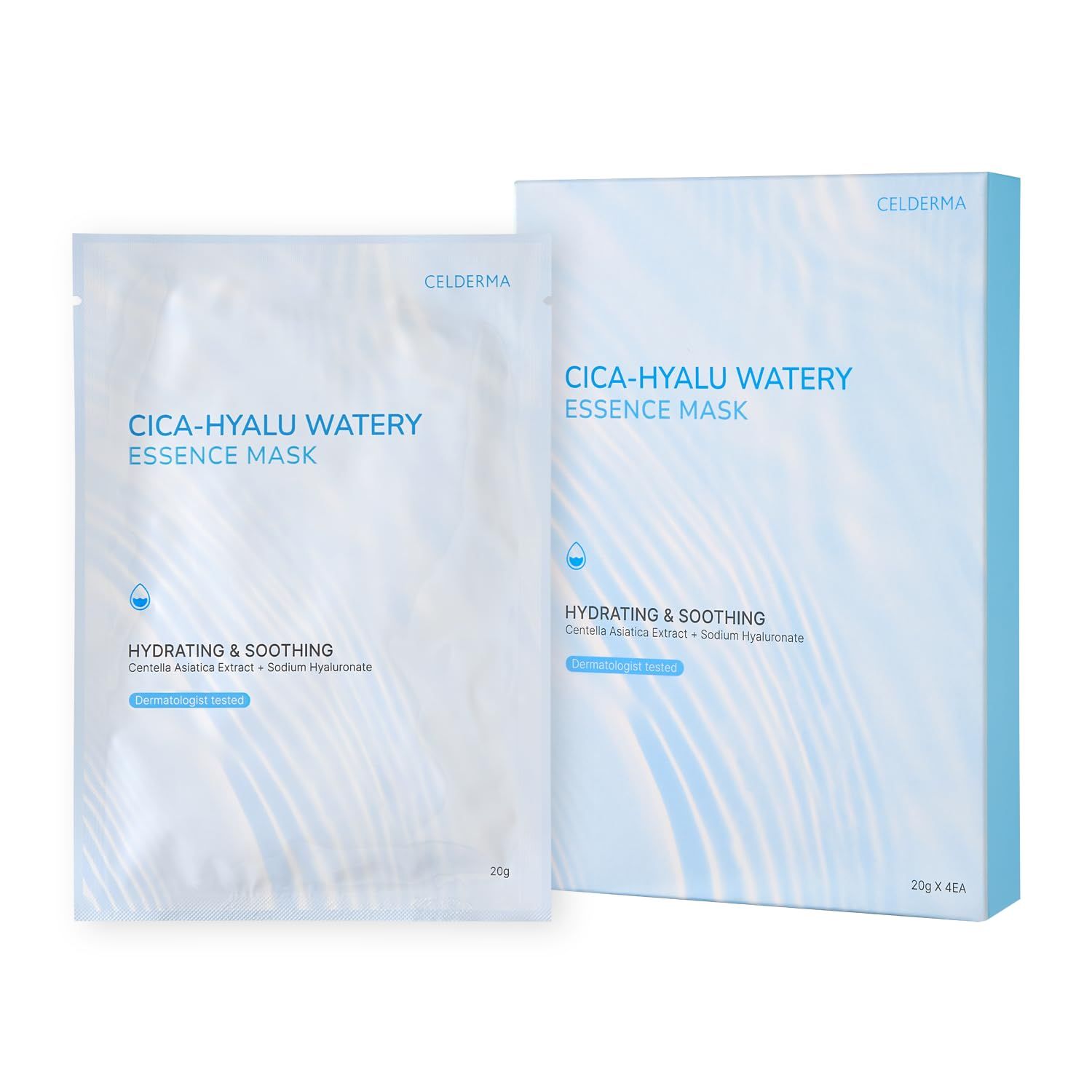 CELDERMA CICA-HYALU WATERY ESSENCE MASK 4 pcs, Hydrating &amp; Soothing
