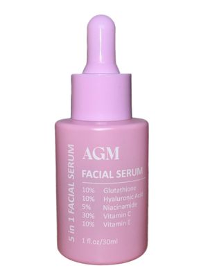 SERUM FACIAL 5 EN 1 - GLUTATION,ACIDO HIALURONICO, VITAMINA C, VITAMINA E Y NIACINAMIDA - ANTIMANCHAS E HIDRATANTE, ANTIEDAD, ILUMINADOR, ANTIACNE, CONTROLADOR DE GRASA Y REAFIRMANTE - 30 ML