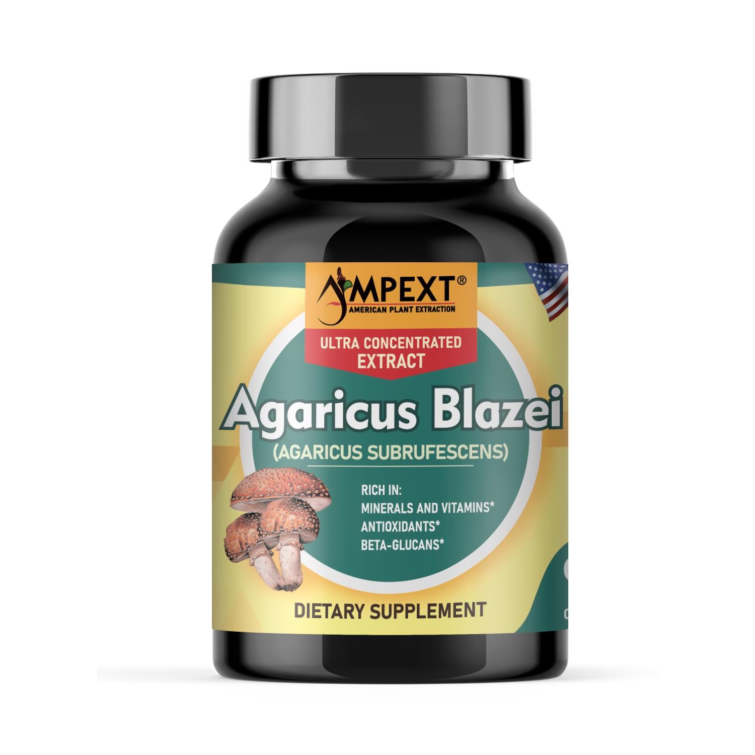 AMPEXT Agaricus Blazei Mushroom Extract - Immune Boost, Balanced Levels, Adaptogenic Properties - 90 Capsules