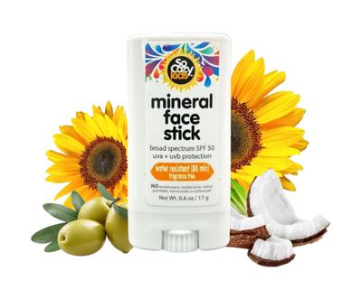 SoCozy Sunscreen Stick, Kids SPF 50 Mineral Sunscreen for Face &amp; Body, 0.6 oz, Water Resistant Sun Protection, Broad Spectrum UVA UVB Gentle Sun Block Stick
