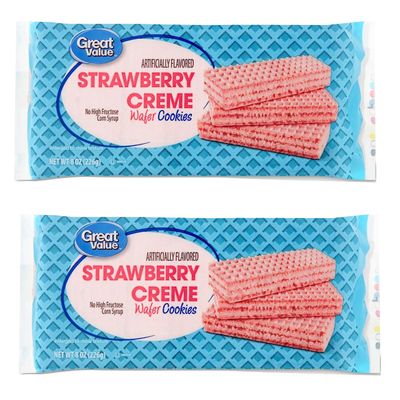 Great Value Creme Wafer Cookies, 8 oz in Monocorn Premium Box 2 Pack Strawberry Creme