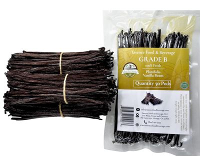 50 Vanilla Beans Bulk Grade B for Making Vanilla Extract, Strong Aroma, Not Dry, 5-5.5 inches, Perfect For Homemade, 50 Beans, 50, Count