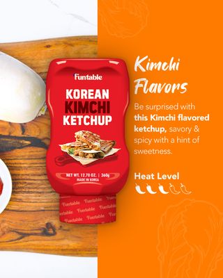 Funtable Korean Kimchi Ketchup 12.70 oz, Pack of 1 - Savoury &amp; Spicy, Ketchup, Great Flavors, Easy-to-Use. Perfect for Chicken, Nuggets, Wings &amp; Nachos, Tomato Sauce Alternative.