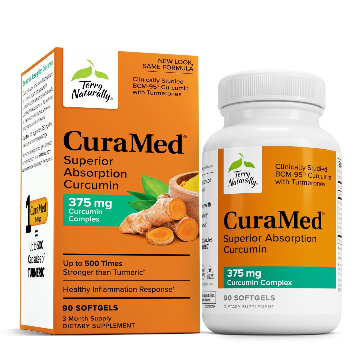 Terry Naturally CuraMed 375mg - Antioxidant Supplement for Brain &amp; Immune Health Support - Dietary Supplement with Curcumin &amp; Turmeric Essential Oil - Herbal Liver Support - 90 Softgels