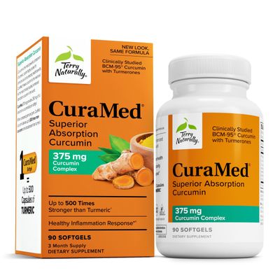 Terry Naturally CuraMed 375mg - Antioxidant Supplement for Brain &amp; Immune Health Support - Dietary Supplement with Curcumin &amp; Turmeric Essential Oil - Herbal Liver Support - 90 Softgels