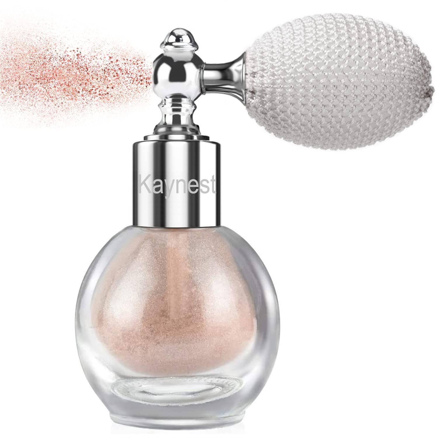 Nude Pink Highlighter Spray, Loose Shimmer Powder High Gloss Makeup Mist for Body, Face, Hair, Long Lasting Glitter Hairspray for Festive Party, Stage Shows, Nightclubs, Bar 3