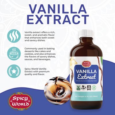 Spicy World Pure Vanilla Extract 4oz - 100 Real Vanilla Extract - Made from Grade B Vanilla Beans - For Cooking, Drinks & Desserts - 100 Vegan, Sugar Free & Kosher - Non-GMO & Gluten-Free - Glass B...