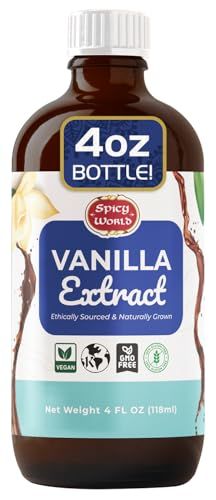 Spicy World Pure Vanilla Extract 4oz - 100 Real Vanilla Extract - Made from Grade B Vanilla Beans - For Cooking, Drinks &amp; Desserts - 100 Vegan, Sugar Free &amp; Kosher - Non-GMO &amp; Gluten-Free - Glass B...
