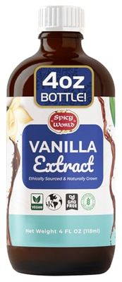 Spicy World Pure Vanilla Extract 4oz - 100 Real Vanilla Extract - Made from Grade B Vanilla Beans - For Cooking, Drinks &amp; Desserts - 100 Vegan, Sugar Free &amp; Kosher - Non-GMO &amp; Gluten-Free - Glass B...