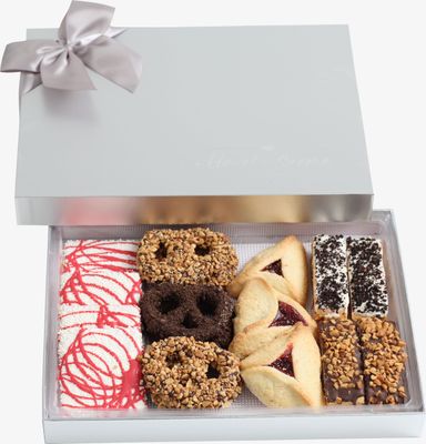 Cookie Assortment Gift - Mishloach Manot Purim Gift Box - Purim Gift Basket - Assorted Cookies, Biscotti, Pretzels, Hamantashen, Kosher Pareve, Cookie arrangement