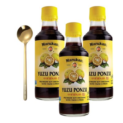 westlake art Ponzu Sauce, Yuzu Soy Citrus Dressing, 12 Oz Glass Bottle - Authentic Japanese Flavor, Versatile For Salads &amp; Marinades, Bundled With Golden Ss Spoon, Natural Ingredients Pack of 3