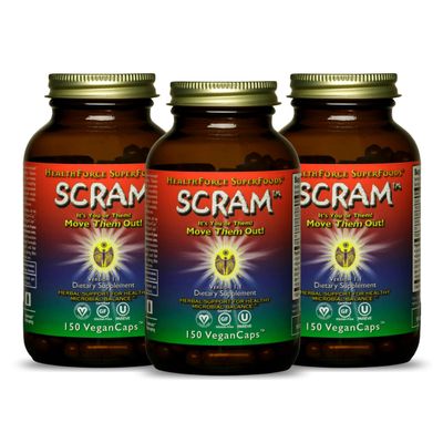 HealthForce SuperFoods Scram - Herbal Supplement with Milk Thistle, Wormwood &amp; Black Walnut - Digestion Support Capsules - 150 Vegan Capsules Pack of 3