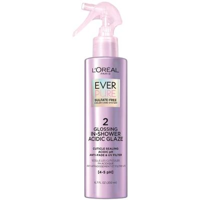L&#39;Oreal Paris Sulfate Free Glossing In Shower Acidic Glaze, Intensifies Hair Shine &amp; Smoothness, Argan Oil Infused Vegan Hair Care, EverPure, 6.7 Oz