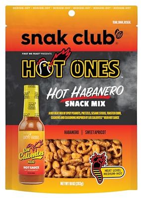 Snak Club x Hot Ones Hot Habanero Snack Mix, Spicy Snacks with Peanuts, Pretzels, Sesame Sticks, Toasted Corn &amp; Cashews, Inspired by Hot Ones Hot Sauce, 10 oz Bag