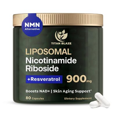 TITAN BLAZE NAD Nicotinamide Riboside with Resveratrol &amp; Quercetin NMN Alternative - Premium Anti-Aging Supplement for Energy, Focus, and Cellular Support - 80 High-Purity Capsules 900mg