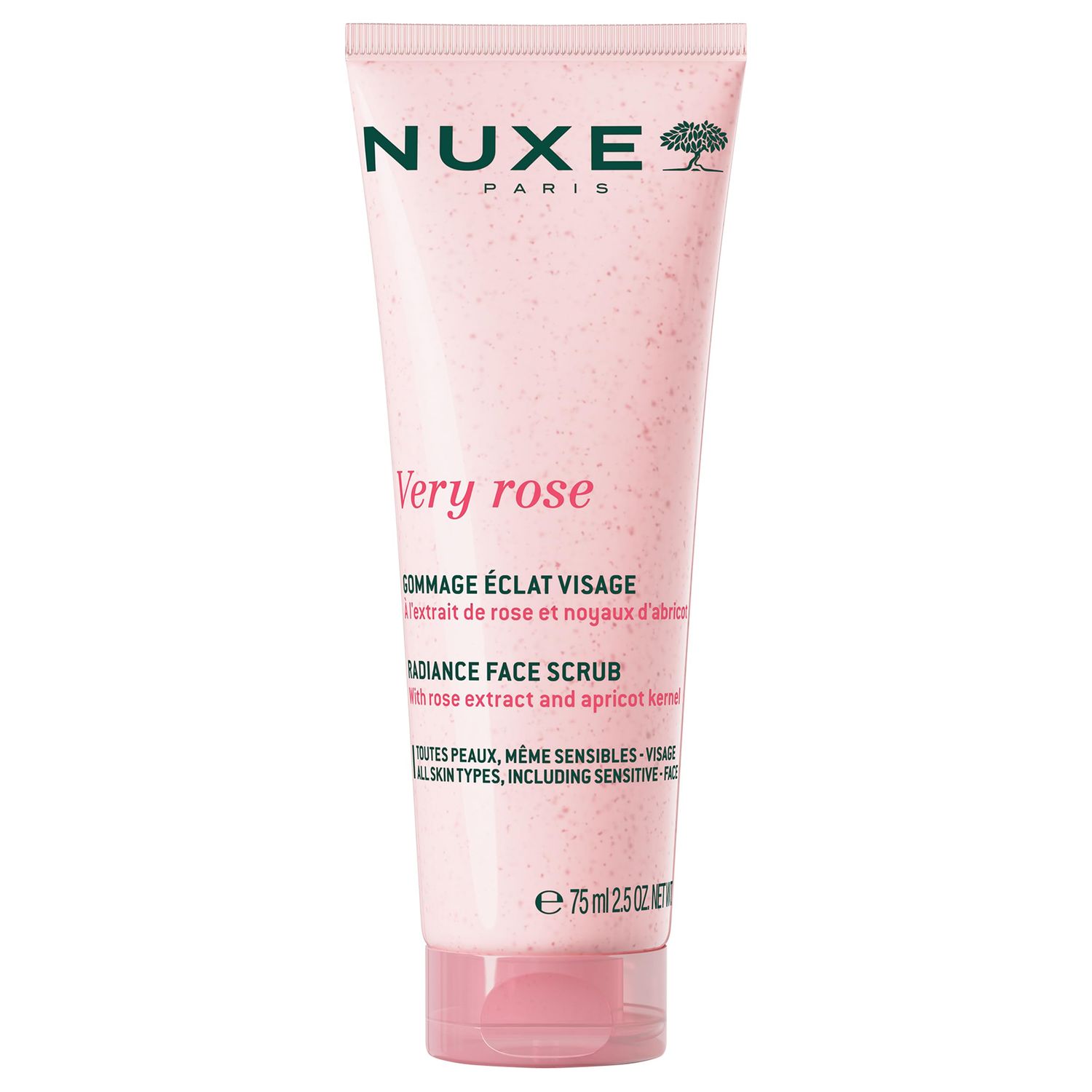 NUXE Very Rose Radiance Face Scrub with Floral Water: Gentle Exfoliating Care that Cleans Deeply for Soft, Smooth, Hydrated Skin. Suitable for Sensitive Skin, 2.5 Oz