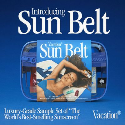 VACATION Sun Belt Sampler Kit, SPF 30-50 Sunscreen Pack, Includes Classic Lotion, Super Spritz Face Mist, Baby Oil, After Sun Gel, Festival Friendly Fanny Pack