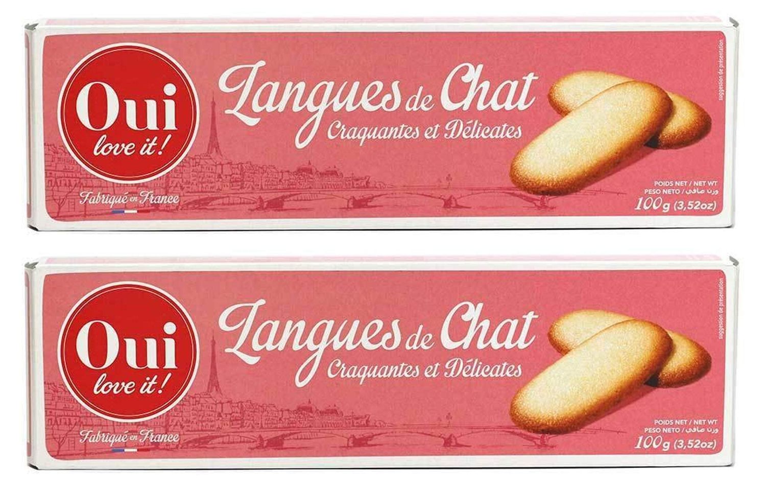 From France Oui Love It French Cat Tongue Cookies Langues de Chat 100g Box Pack of 2