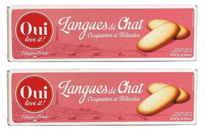 From France Oui Love It French Cat Tongue Cookies Langues de Chat 100g Box Pack of 2