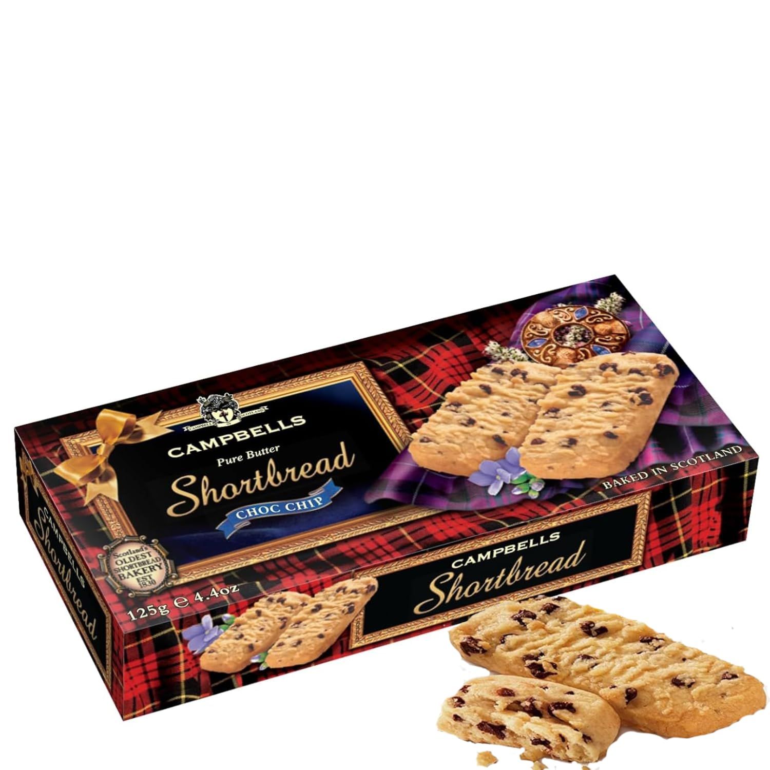 Campbells Shortbread Choc Chips Fingers Scottish Pure Butter Cookies Delicious Chocolaty Soft Biscuits Baked in Scotland British Shortbread Gift Box 4.41 Oz125 g
