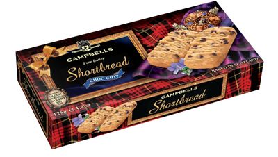 Campbells Shortbread Choc Chips Fingers Scottish Pure Butter Cookies Delicious Chocolaty Soft Biscuits Baked in Scotland British Shortbread Gift Box 4.41 Oz125 g
