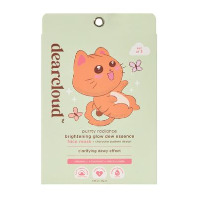 dearcloud Purrty Radiance Illuminating Glow Dew Essence Face Mask, Korean Sheet Mask - Vitamin C, Niacinamide &amp; Turmeric 3 Pack