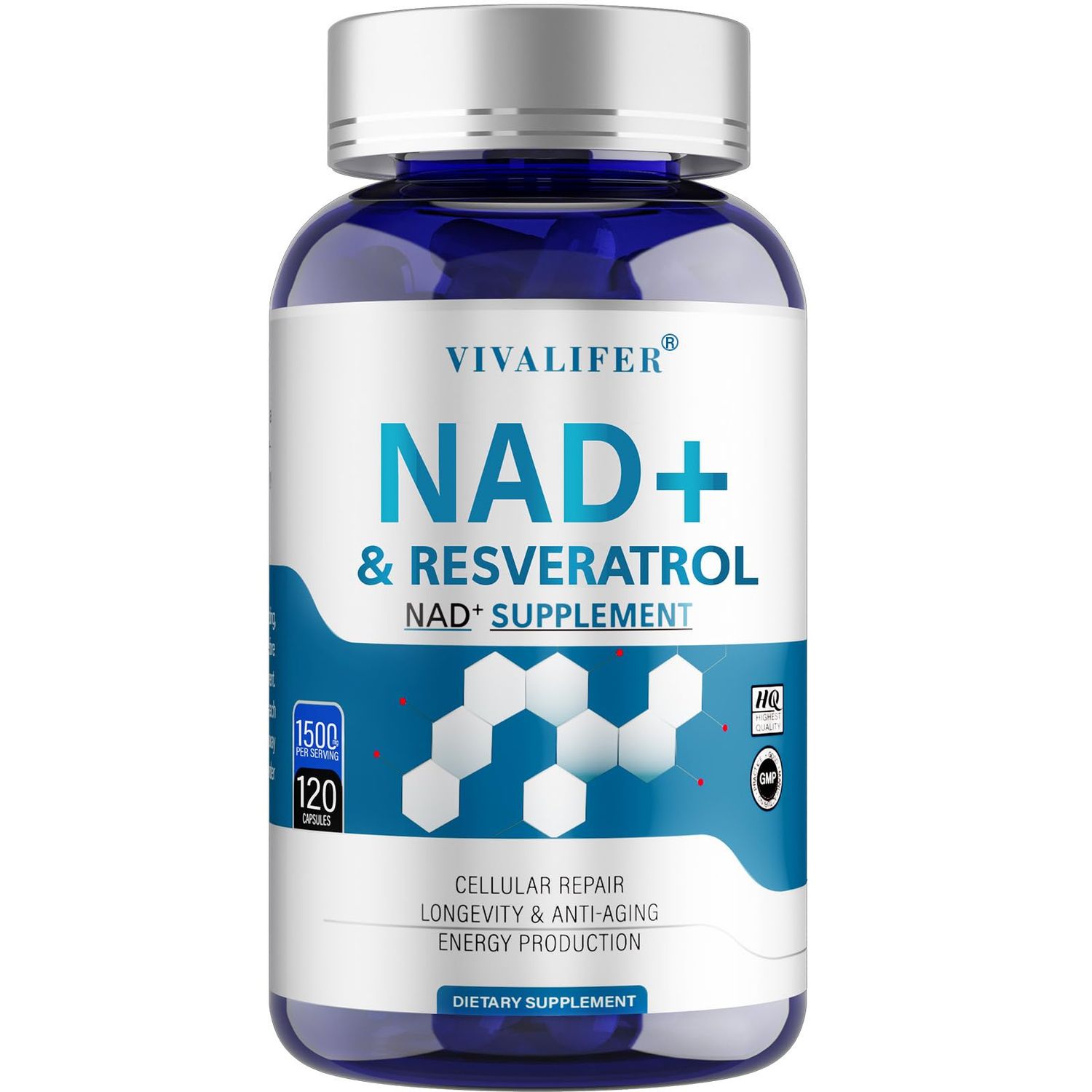 DQQI NMN Supplement Alternative 1500 mg - 120 Capsules 40 Day Supply High Purity NAD &amp; Resveratrol for Anti-Aging, Antioxidant Support, Energy &amp; Focus Boost