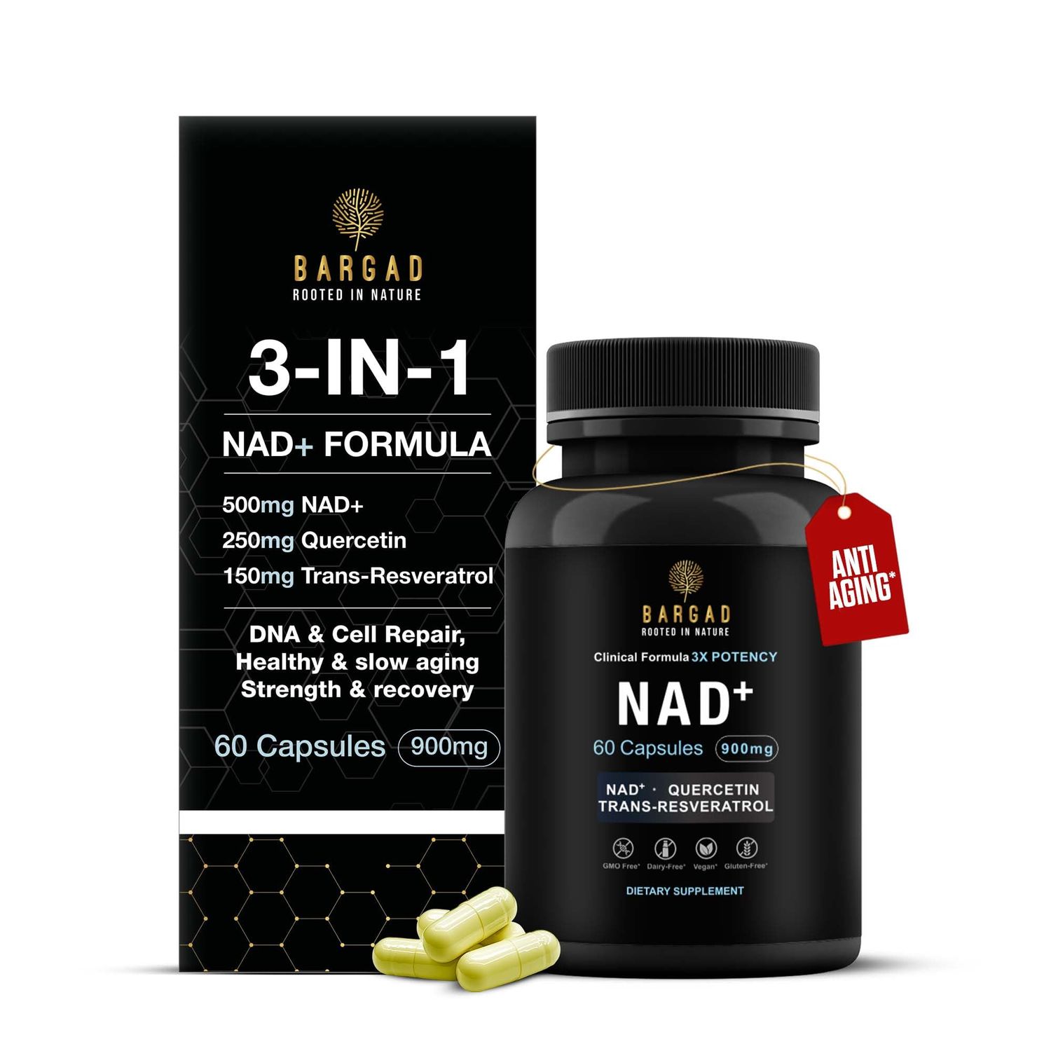 NAD Supplement for Anti Aging &amp; Cell Regeneration NMN Supplement Alternative - NAD with Resveratrol &amp; Quercetin Boosts Mitochondrial Health, Mental Clarity &amp; Vitality 60 Count for Women &amp; Men
