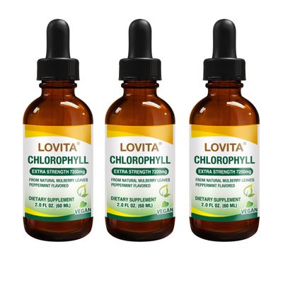 Lovita Chlorophyll Liquid 120mg per mL, High Potency Concentrated Internal Deodorant, Skin Health, Energy Booster &amp; Immune Support from Natural Mulberry Leaf 2 Fl Oz Pack of 3