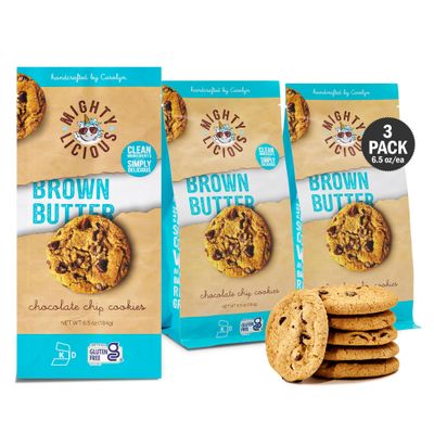 MIGHTYLICIOUS - Brown Butter Chocolate Chip Cookies - Gluten-Free - Kosher - Allergen-Friendly Snack - Perfect for Weddings &amp; Birthdays - 6.5 Oz 3 Pack