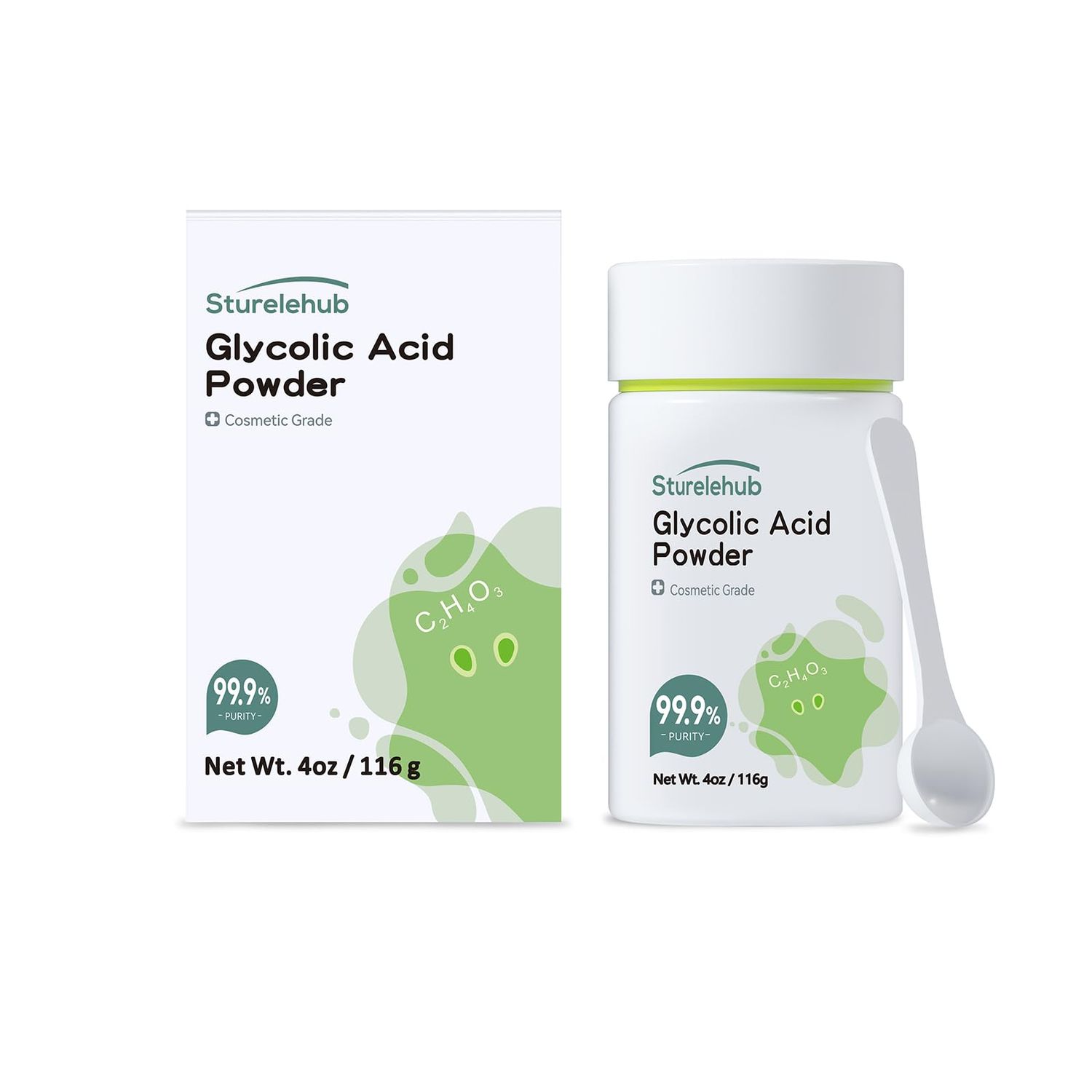 Sturelehub Glycolic Acid Powder, 4OZ 116g, 99.9 Purity, Cosmetic Grade, DIY Glycolic Acid Mask, Make Your Own Glycolic Acid Lotion and Serum, Glycolic Acid Powder For Homemade Cosmetics