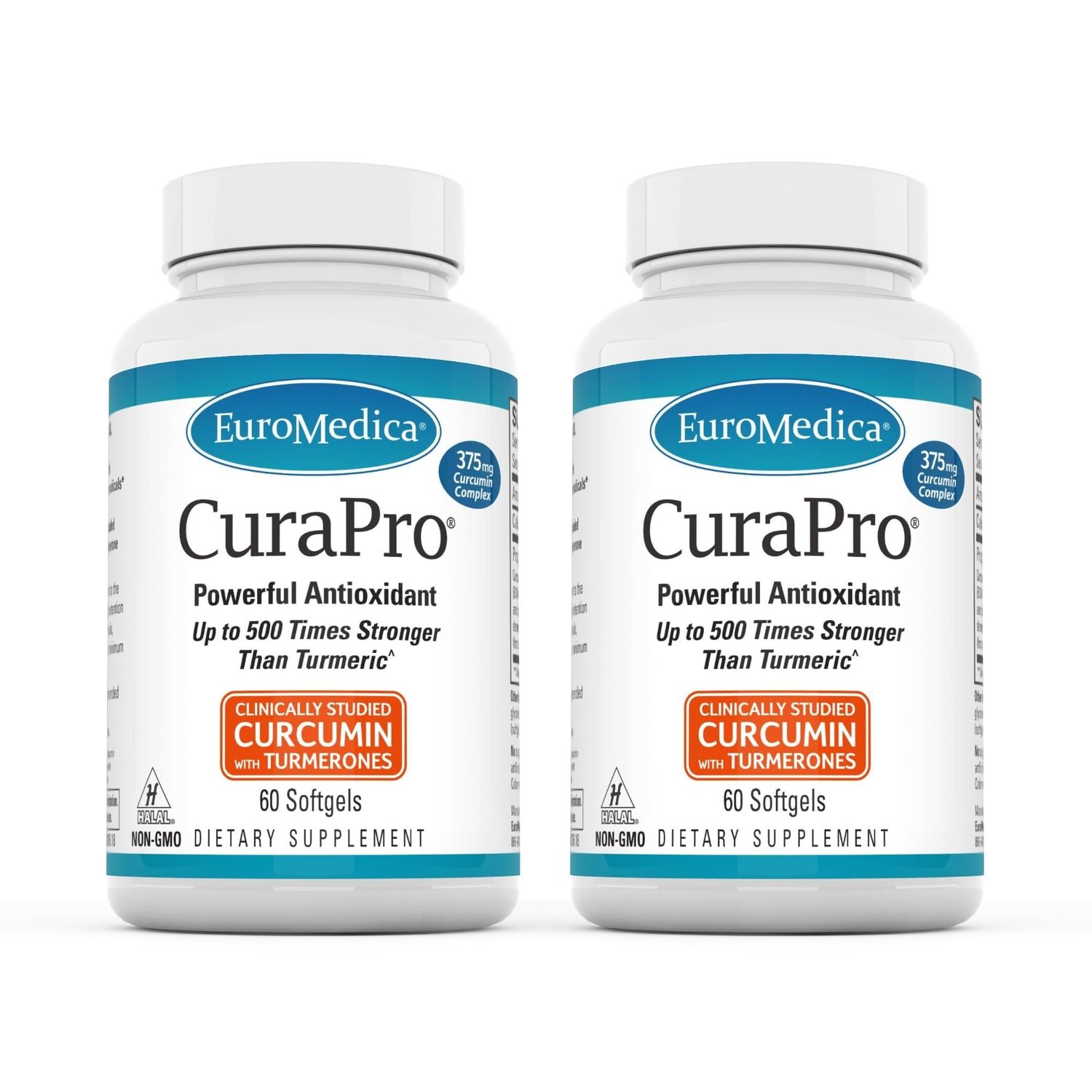 Euromedica CuraPro - Antioxidant Supplement for Brain &amp; Immune Health Support - Dietary Supplement with Curcumin &amp; Turmeric Essential Oil - Herbal Liver Support - 60 Softgels, 2 Pack 120 Softgels